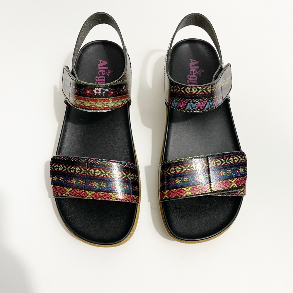 Alegria Women's Black Multi-Color Patterned Sandals - Picture 2 of 10